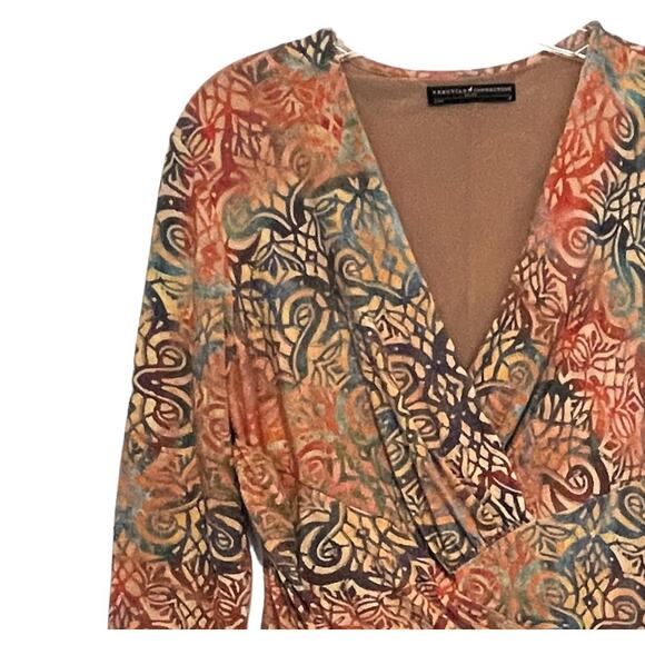 Peruvian Connection Savannah Dress Womens Medium Ruched Faux Wrap Midi Cocktail - Picture 4 of 12